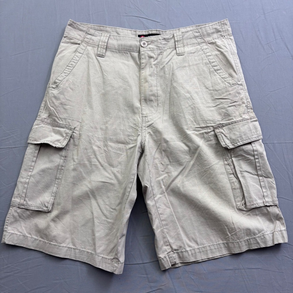 Airwalk Men Khaki Tan Ripstop Cargo Shorts Size 32 Cotton Utility Pockets Skater